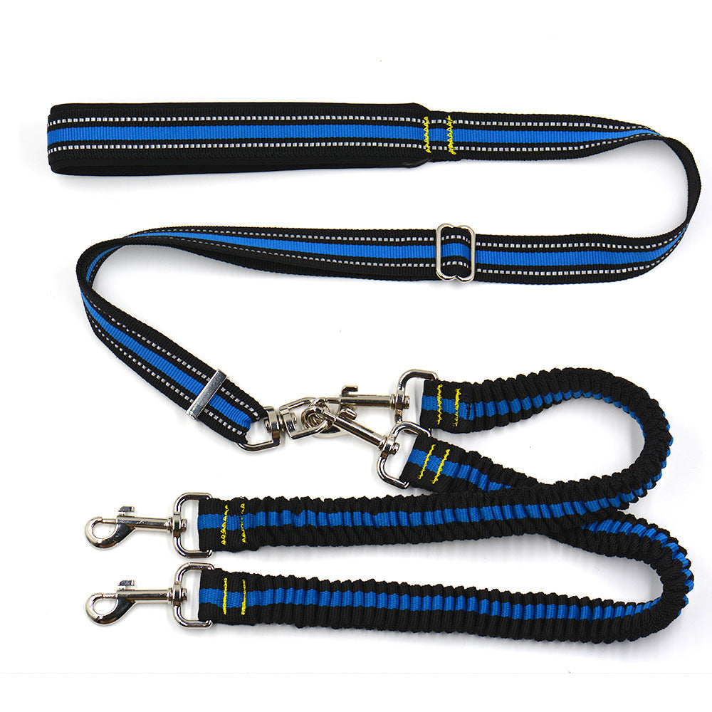 JMT-756554 Adjustable Double-Headed Nylon Dog Leash - One-to-Two Connector, 50-100cm Main Traction, 70-110cm Side Traction