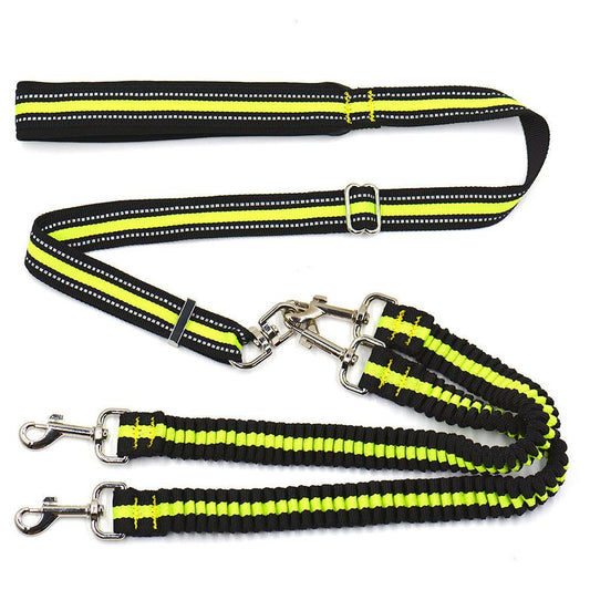 JMT-756554 Adjustable Double-Headed Nylon Dog Leash - One-to-Two Connector, 50-100cm Main Traction, 70-110cm Side Traction