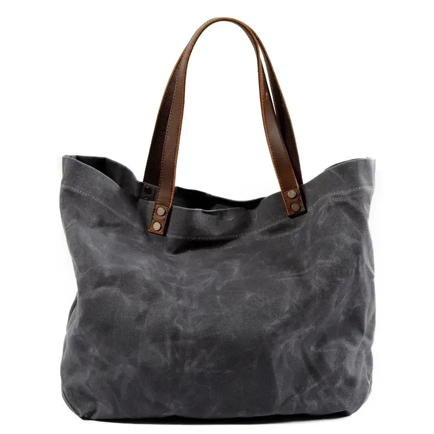 JMT-756746 Large Capacity Waterproof Oil Wax Canvas Handbag with Cowhide Trim - Versatile Shoulder Tote Bag
