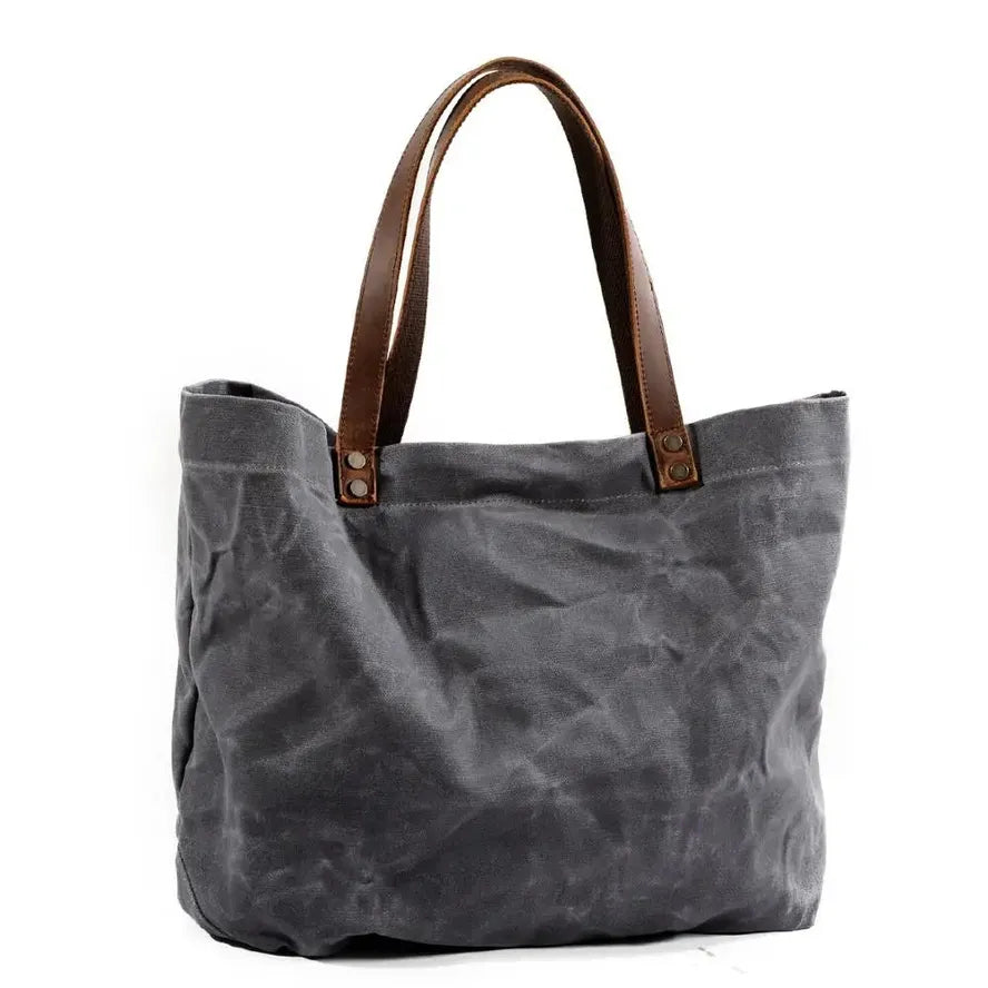 JMT-756746 Large Capacity Waterproof Oil Wax Canvas Handbag with Cowhide Trim - Versatile Shoulder Tote Bag