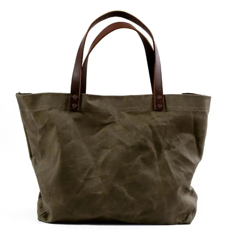 JMT-756746 Large Capacity Waterproof Oil Wax Canvas Handbag with Cowhide Trim - Versatile Shoulder Tote Bag