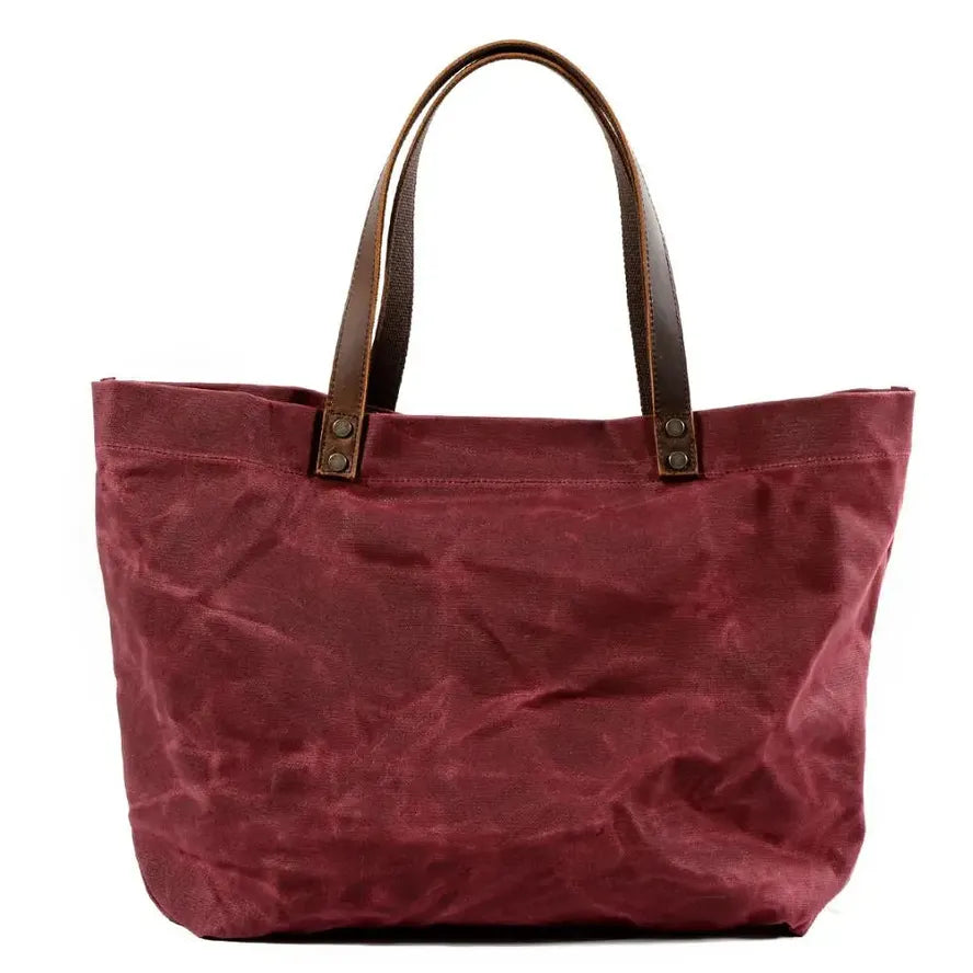 JMT-756746 Large Capacity Waterproof Oil Wax Canvas Handbag with Cowhide Trim - Versatile Shoulder Tote Bag