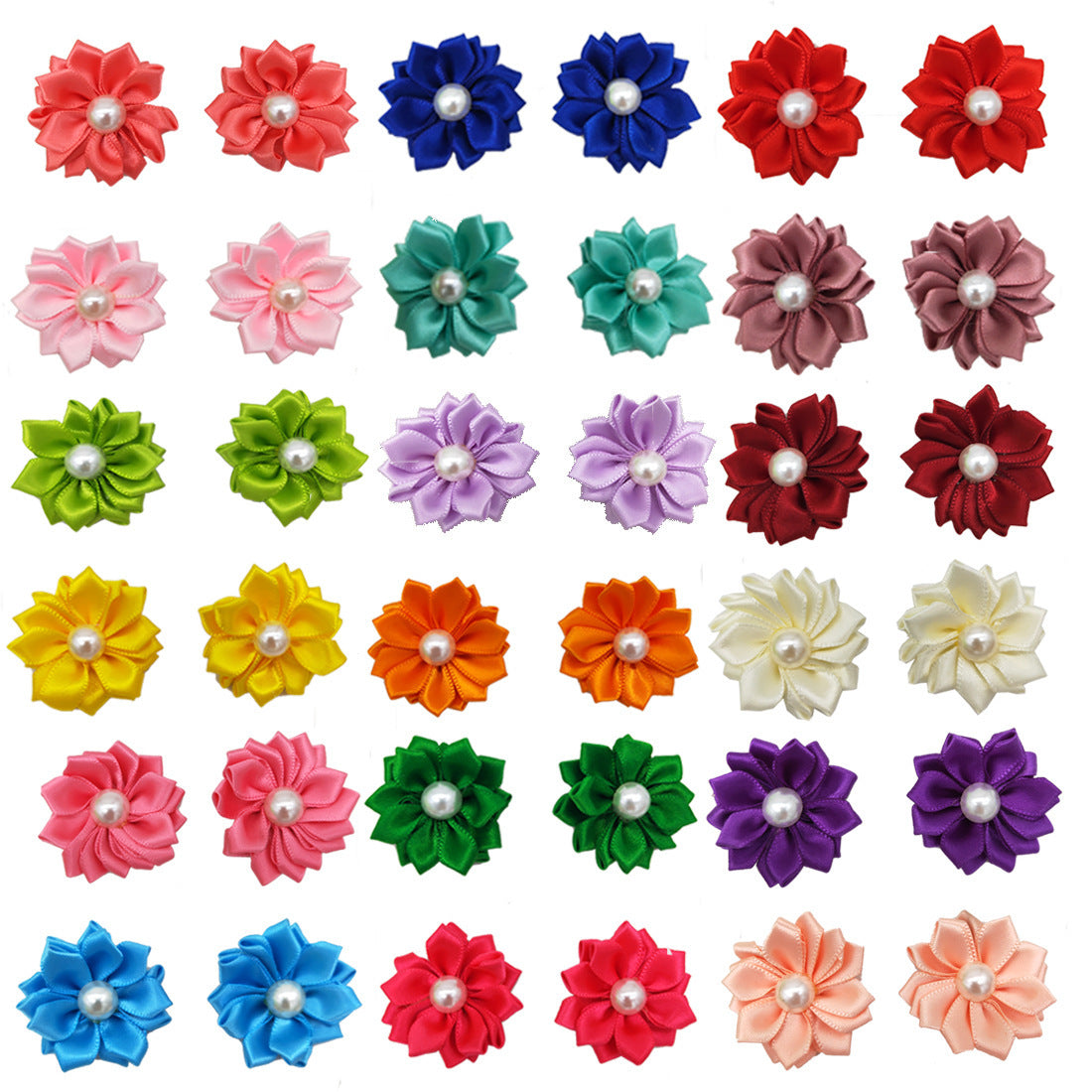 JMT-756874 Japanese and Korean Style Cloth Flower Bow Rubber Bands for Pet Decoration - 50 Pieces