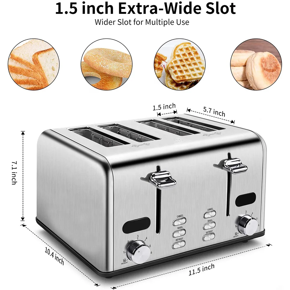 JMT-756874 Stainless Steel 4-Slice Electric Toaster with Digital Control for Versatile Breakfast Preparation