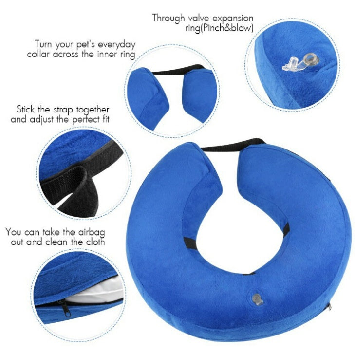 JMT-758026 Inflatable Protective Collar for Dogs and Cats - Adjustable Soft Fabric with Sizes S to XL