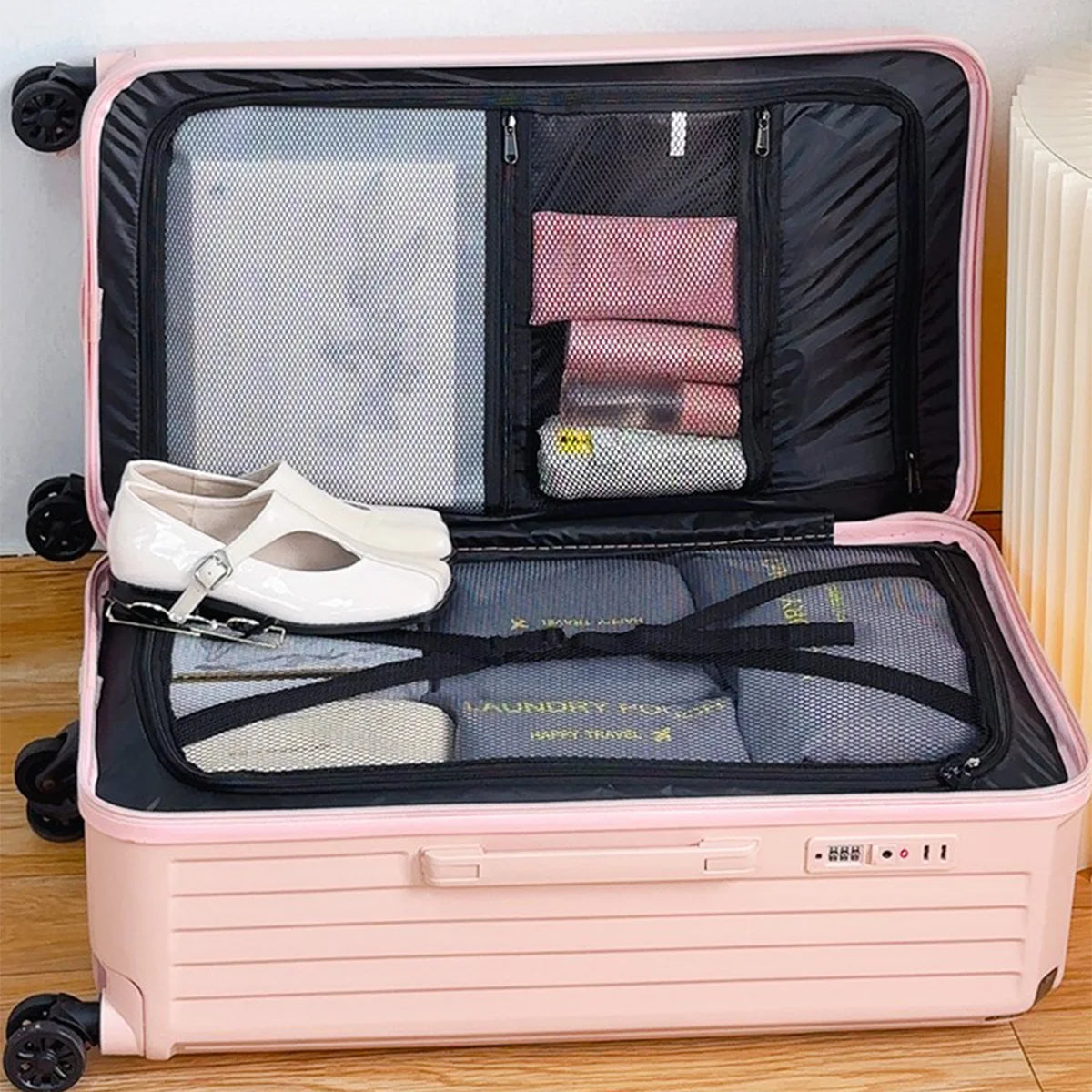 JMT-758090 Durable Water-Resistant Trolley Luggage with Cup Holder Hook