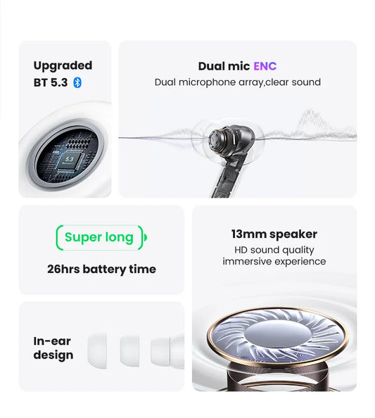 JMT-758538 Ultra-Mini BT5.3 Wireless TWS Earbuds for Apple and Android Devices