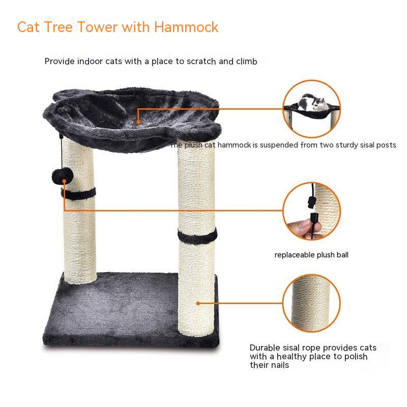 JMT-759370 Integrated Cat Climbing Frame with Sisal Pillar and Hammock – Plush Black Design