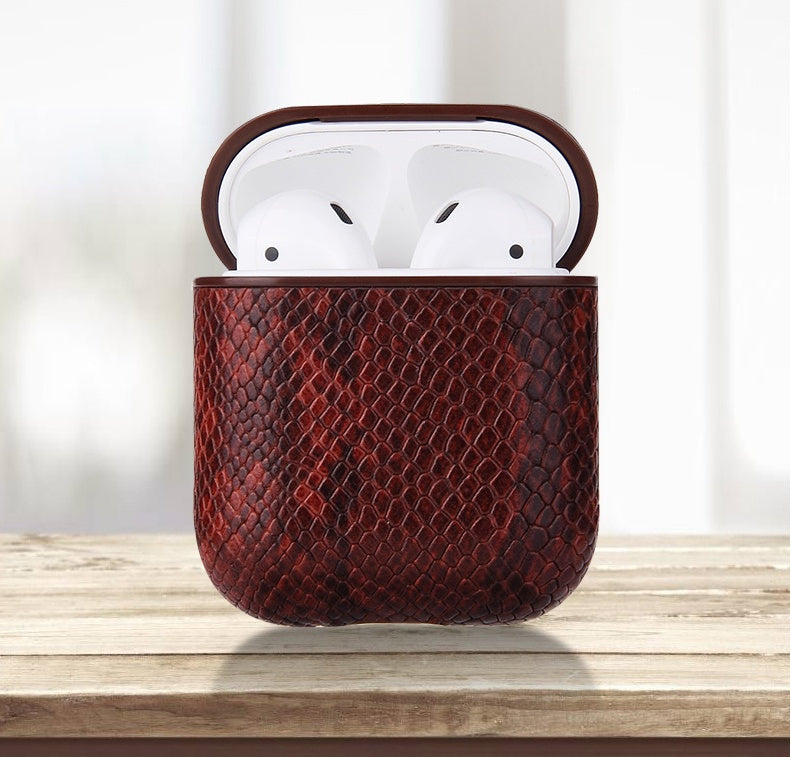 JMT-759498 Snakeskin Pattern Earphone Protector for iPhone Models, TPU and Leather Construction, Handmade Design