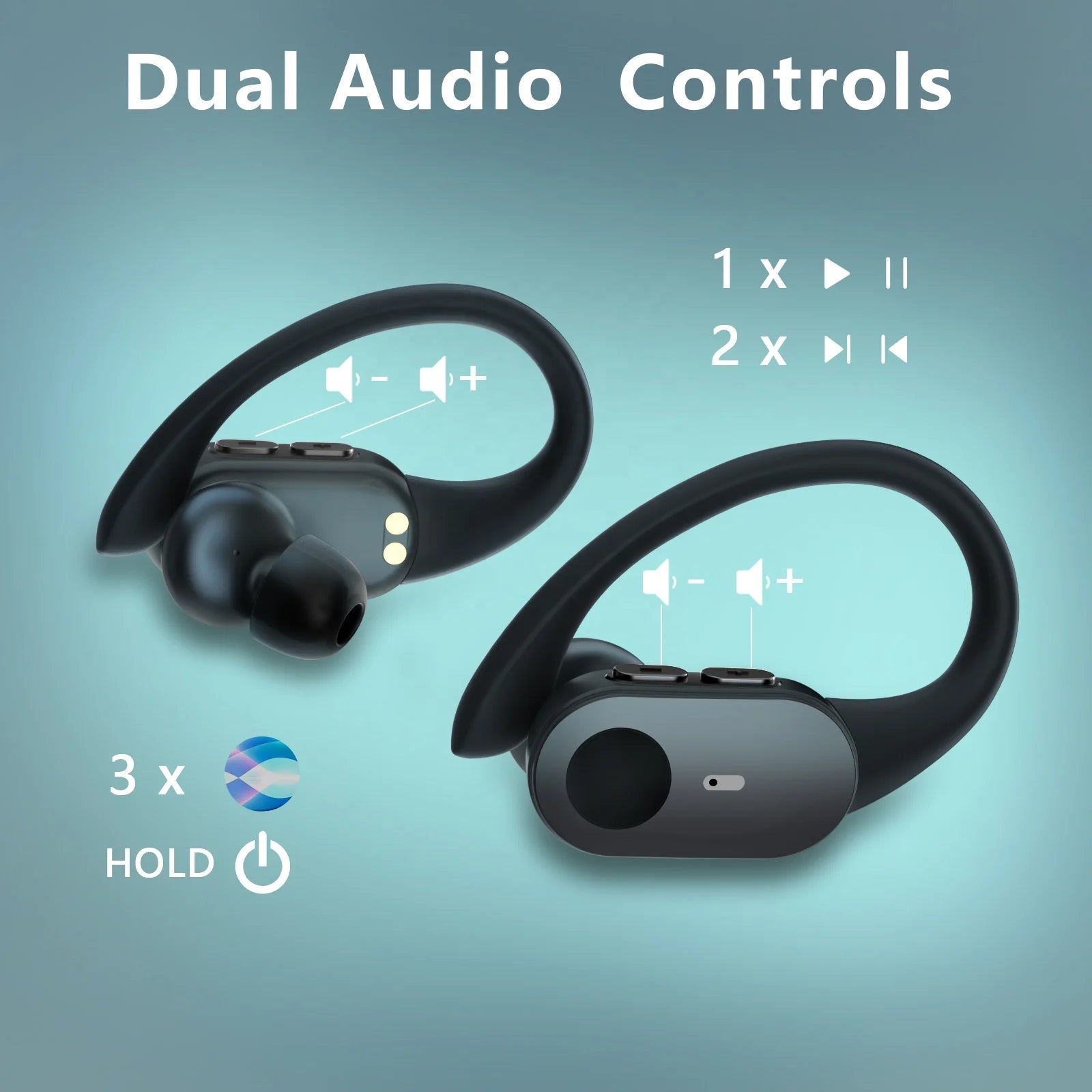 JMT-759690 Bluetooth 5.3 TWS Earbuds with Earhooks, 10 Hours Playtime, IPX7 Waterproof, Noise Reduction for Sports