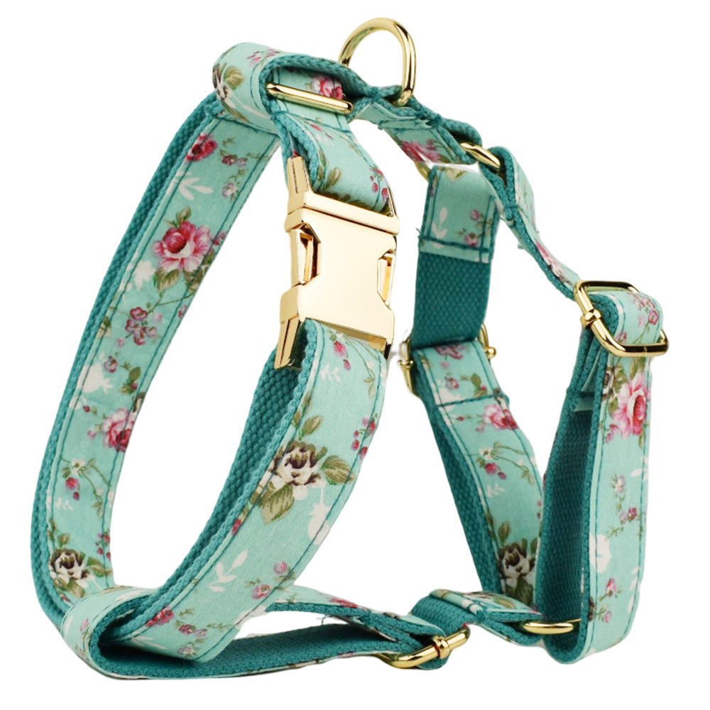 JMT-760010 Rose Dog Collar Set with Green Background and Detachable Bow