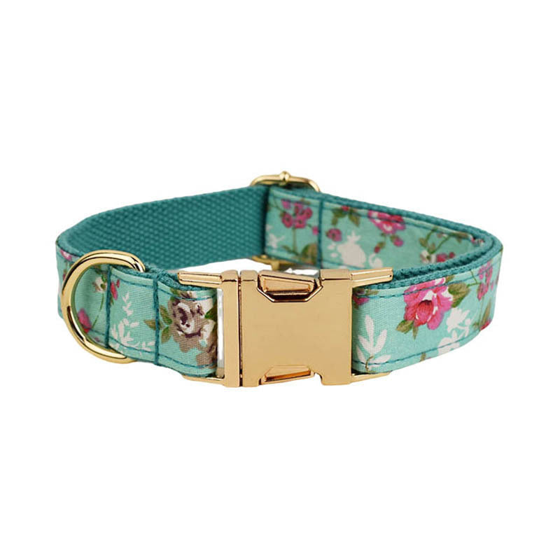 JMT-760010 Rose Dog Collar Set with Green Background and Detachable Bow