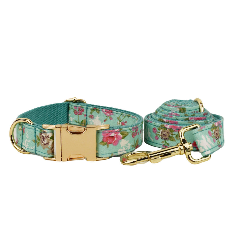 JMT-760010 Rose Dog Collar Set with Green Background and Detachable Bow