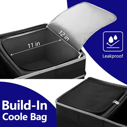JMT-760138 Collapsible Trunk Organizer with Insulated Leak-Proof Cooler Bag and Non-Slip Bottom for SUVs