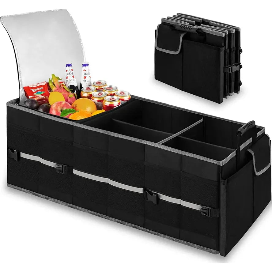 JMT-760138 Collapsible Trunk Organizer with Insulated Leak-Proof Cooler Bag and Non-Slip Bottom for SUVs