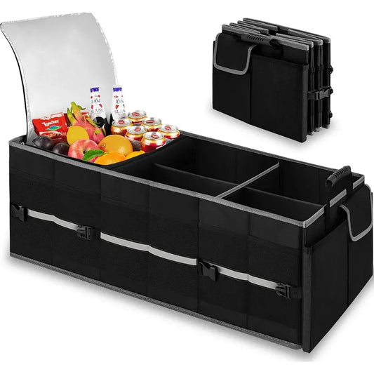 JMT-760138 Collapsible Trunk Organizer with Insulated Leak-Proof Cooler Bag and Non-Slip Bottom for SUVs