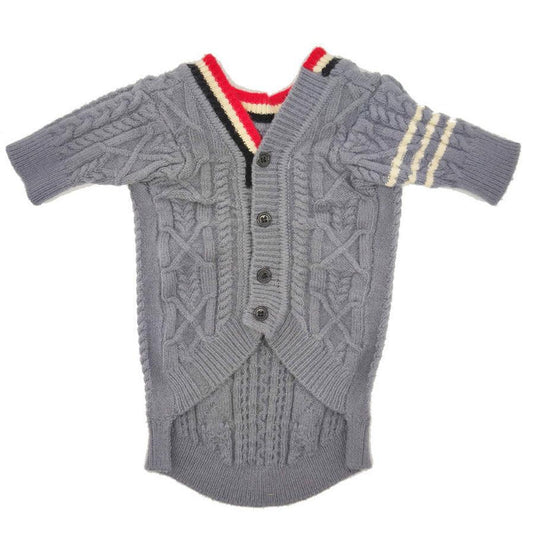 JMT-760138 Trendy Casual Wool Sweater for Dogs - Dark Gray and Apricot Cardigan with Three Bars