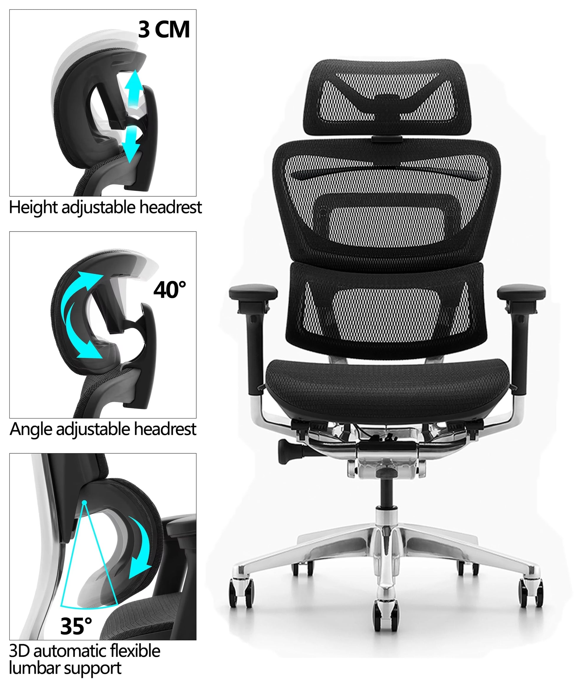 JMT-760266 Ergonomic Adjustable Mesh Office Chair with Swivel Design for Comfortable Executive Seating