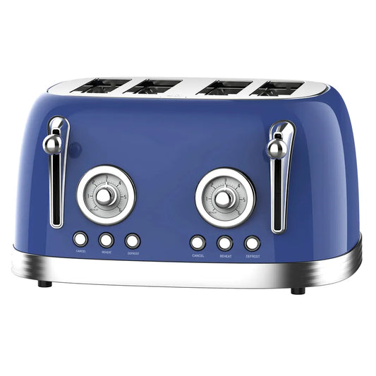 JMT-760458 Retro 4-Slice Stainless Steel Electric Pop-Up Toaster with Integrated Grill