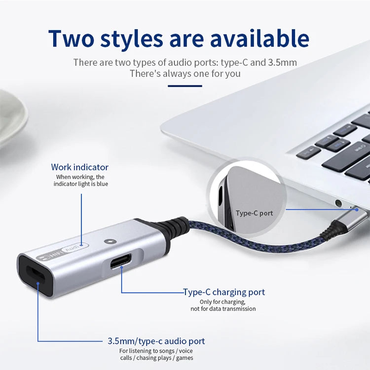 JMT-761162 2-in-1 USB C Audio Adapter Cable with 60W Fast Charging for Type-C Devices