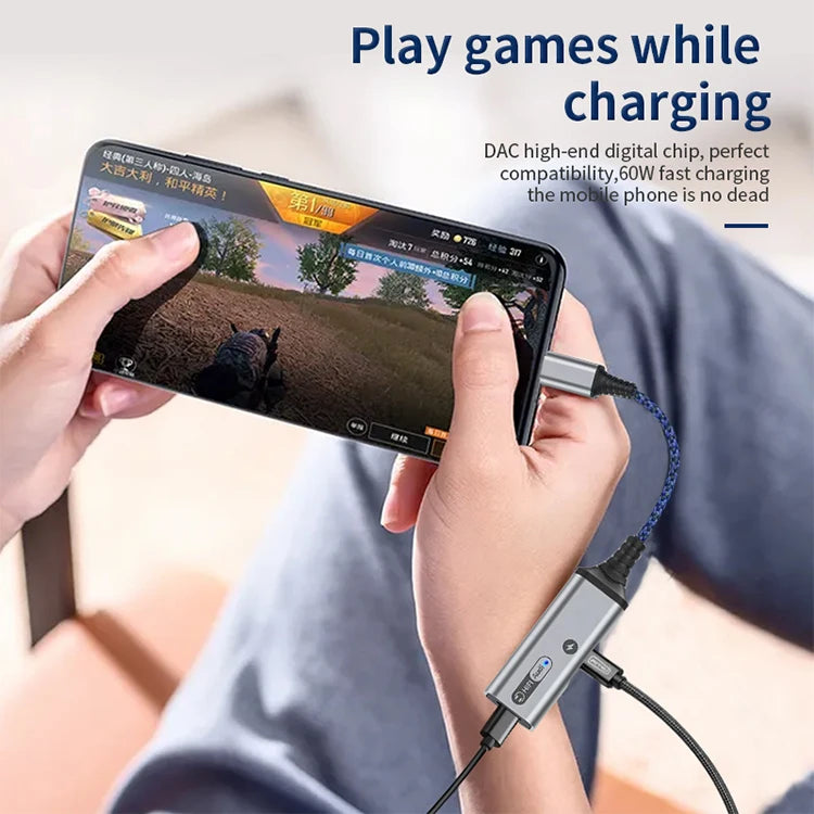 JMT-761162 2-in-1 USB C Audio Adapter Cable with 60W Fast Charging for Type-C Devices