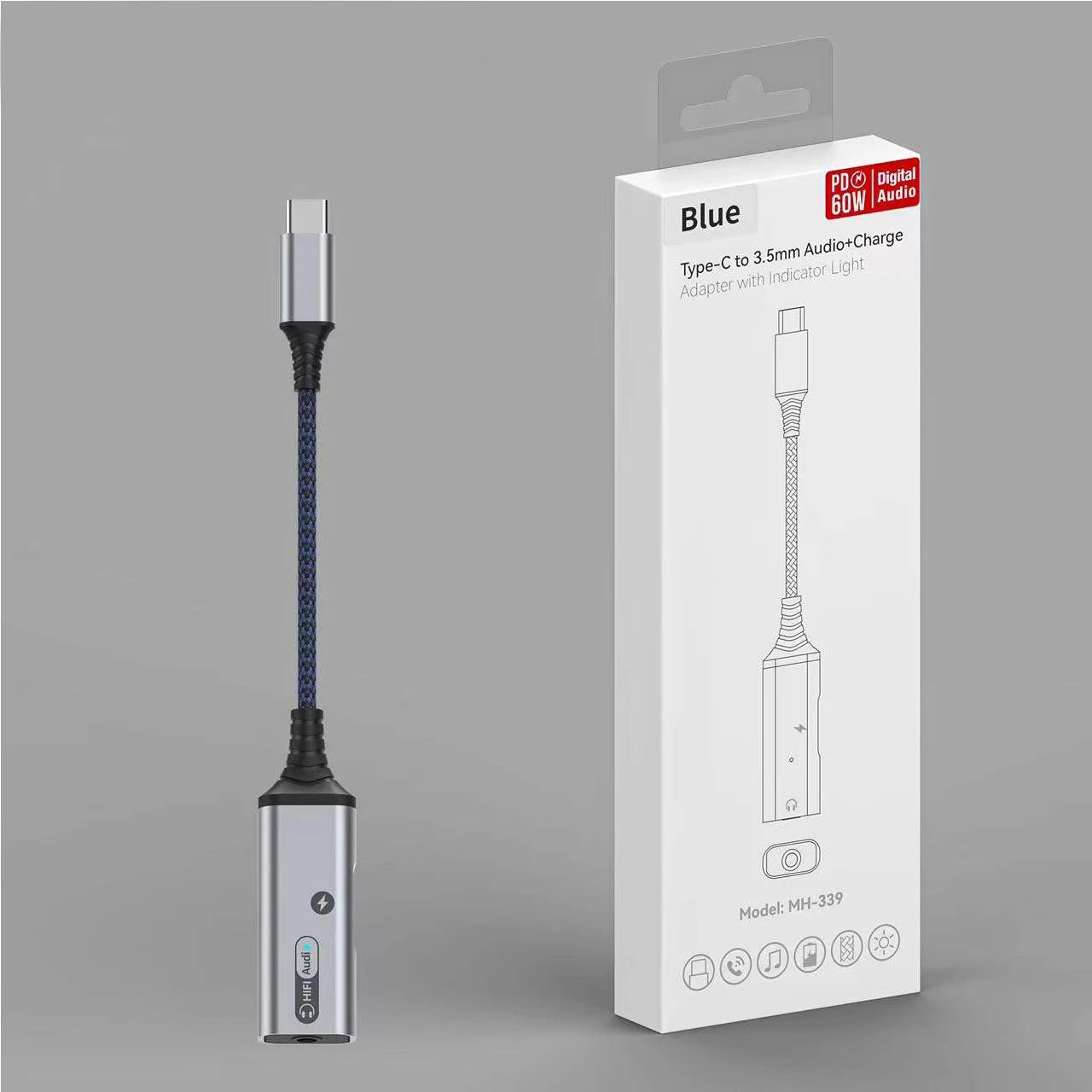 JMT-761162 2-in-1 USB C Audio Adapter Cable with 60W Fast Charging for Type-C Devices