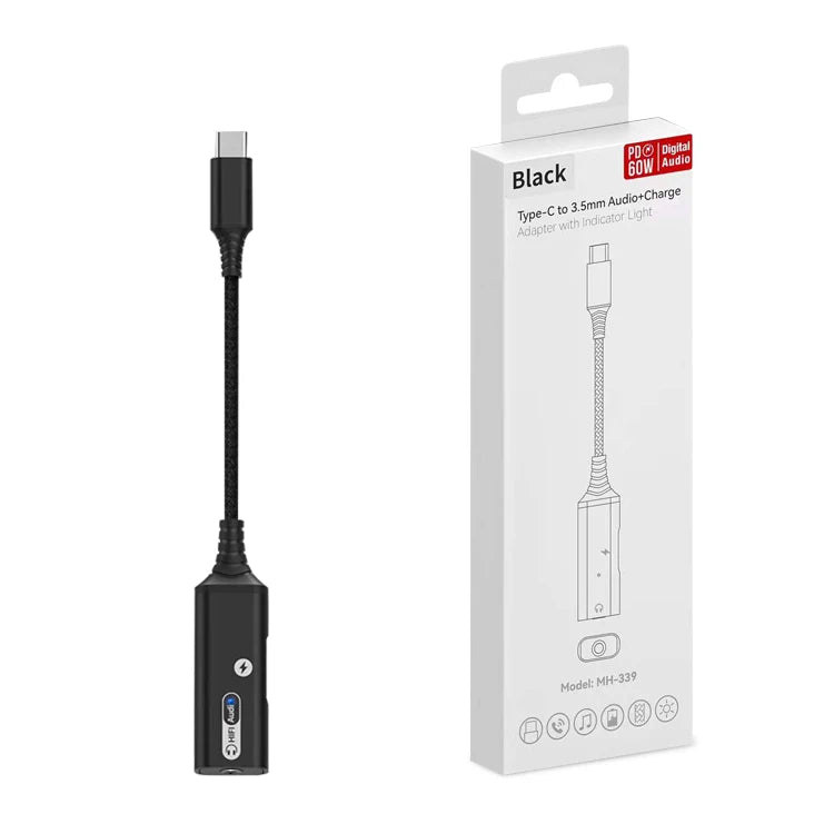 JMT-761162 2-in-1 USB C Audio Adapter Cable with 60W Fast Charging for Type-C Devices