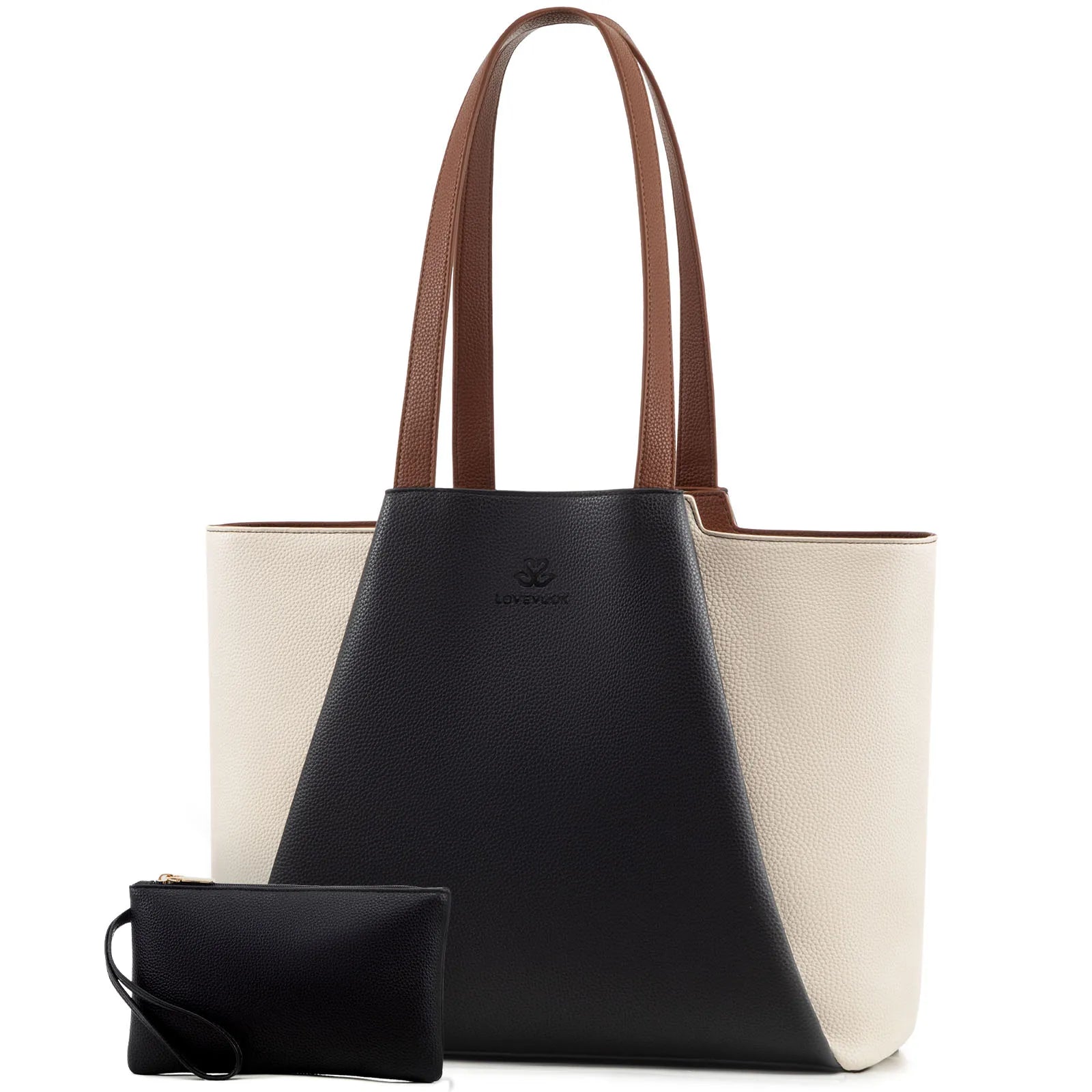 JMT-761482 Leather Laptop Tote Bag for Women, 15.6-Inch Work Briefcase with Clutch, Large Capacity Shoulder Bag for Office Use
