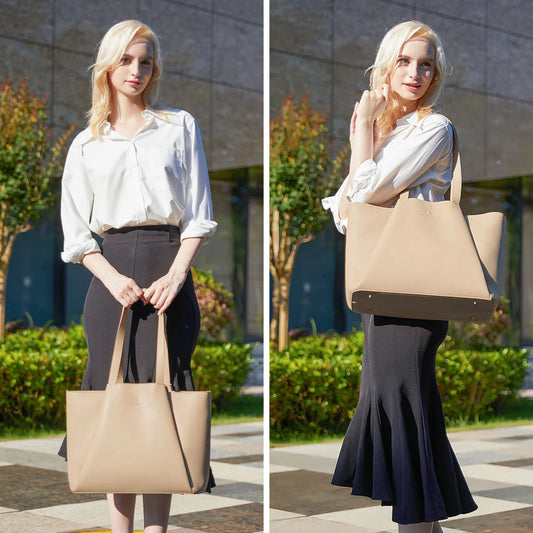 JMT-761482 Leather Laptop Tote Bag for Women, 15.6-Inch Work Briefcase with Clutch, Large Capacity Shoulder Bag for Office Use