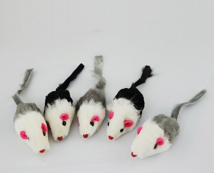 JMT-761482 Natural Rabbit Hair Fake Mouse Cat Toy - 5 Pack
