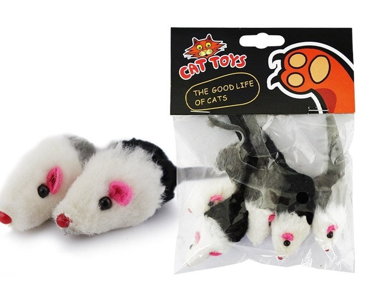 JMT-761482 Natural Rabbit Hair Fake Mouse Cat Toy - 5 Pack