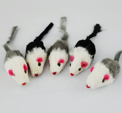 JMT-761482 Natural Rabbit Hair Fake Mouse Cat Toy - 5 Pack