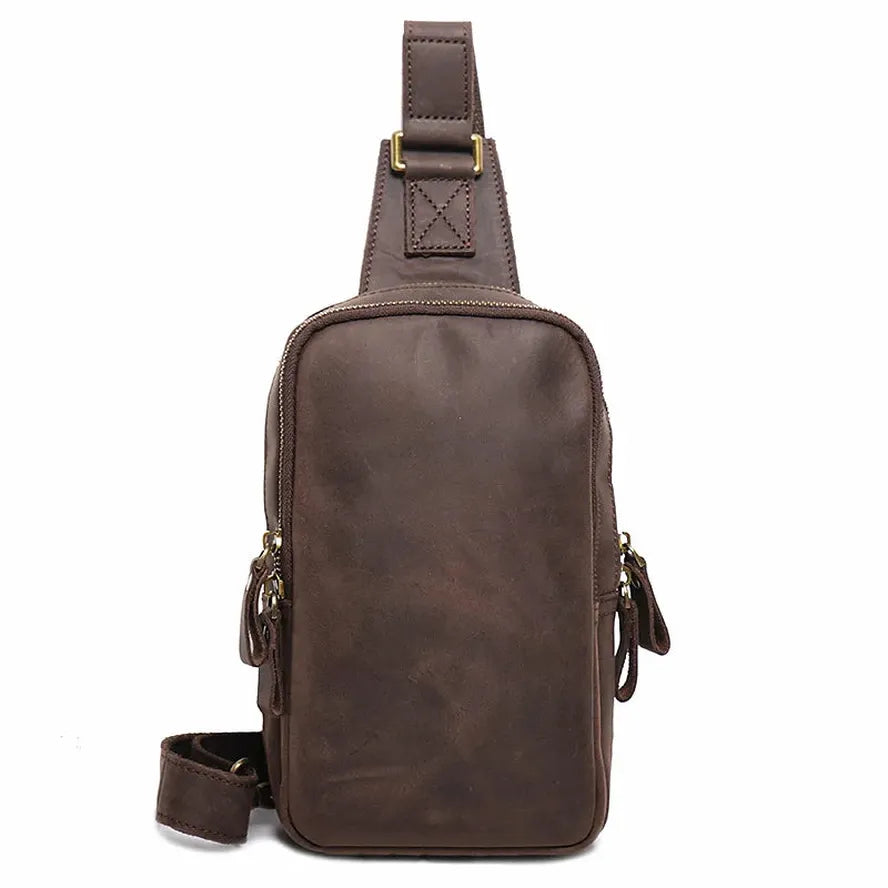 JMT-761546 Men's Casual Leather Chest Bag with Large Capacity in Brown and Coffee