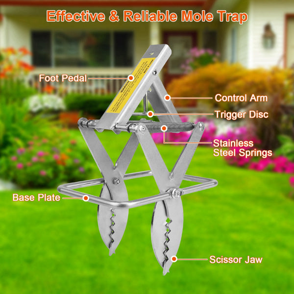 JMT-761674 2-Pack Easy-Set Mole Traps with Sensitive Trigger – Durable Metal Construction for Lawn and Garden Protection