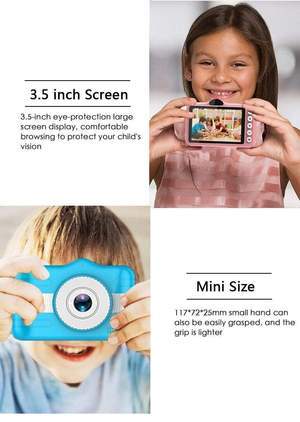 JMT-762186 3.5 Inch Cartoon Digital HD Camera with Anti-Fall Silicone Case – Sky Blue & Pink