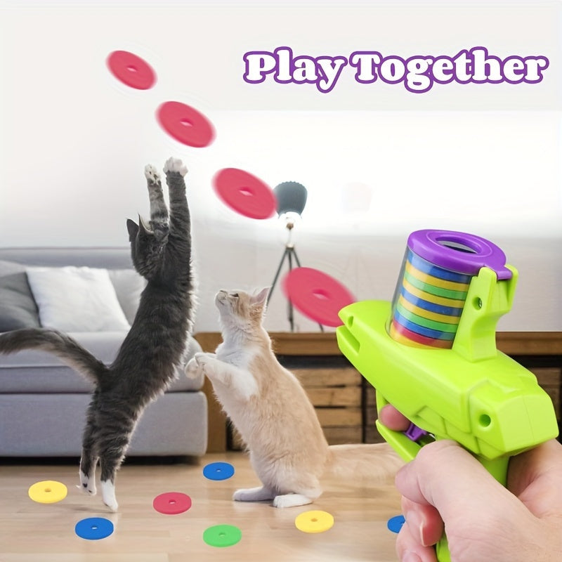 JMT-762634 Interactive Cat Toy Launcher for Foam Discs - Durable Battery-Free Plastic Design for Endless Fun