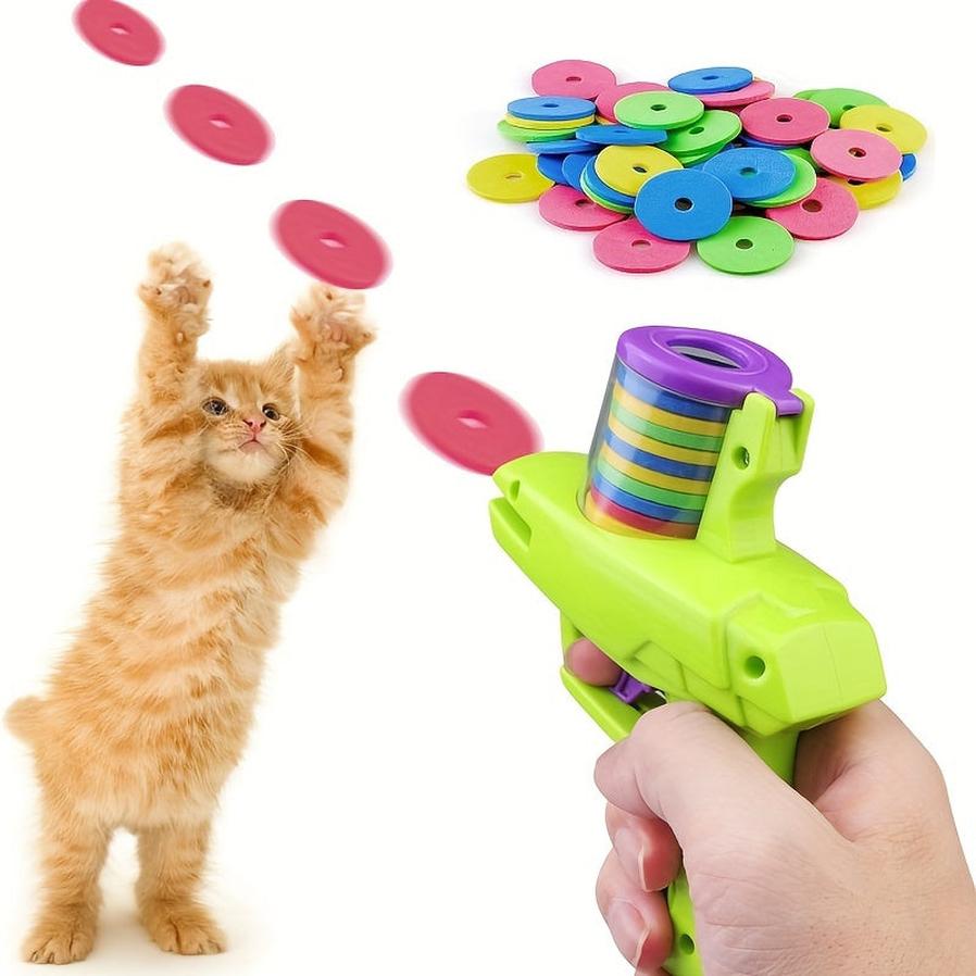 JMT-762634 Interactive Cat Toy Launcher for Foam Discs - Durable Battery-Free Plastic Design for Endless Fun