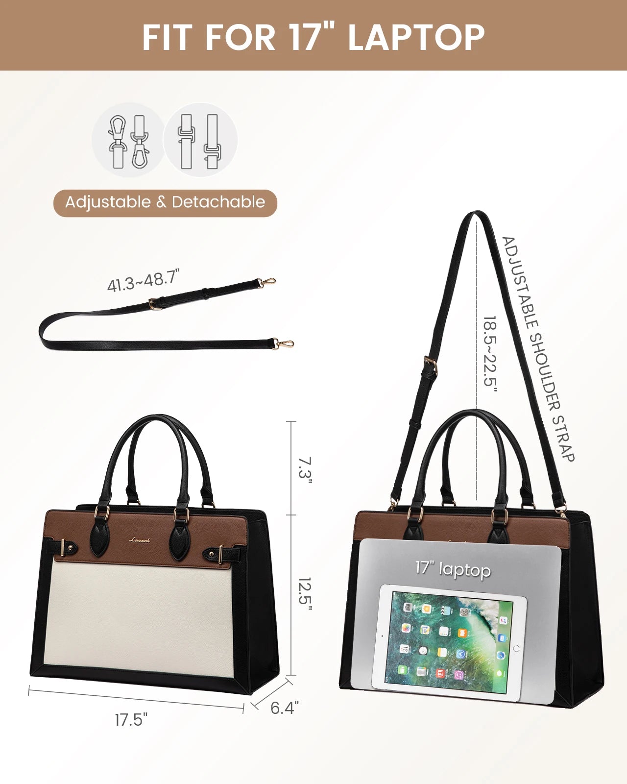 JMT-762634 Stylish Women's Briefcase for Office and Travel - Fits 15.6 to 17-Inch Laptops