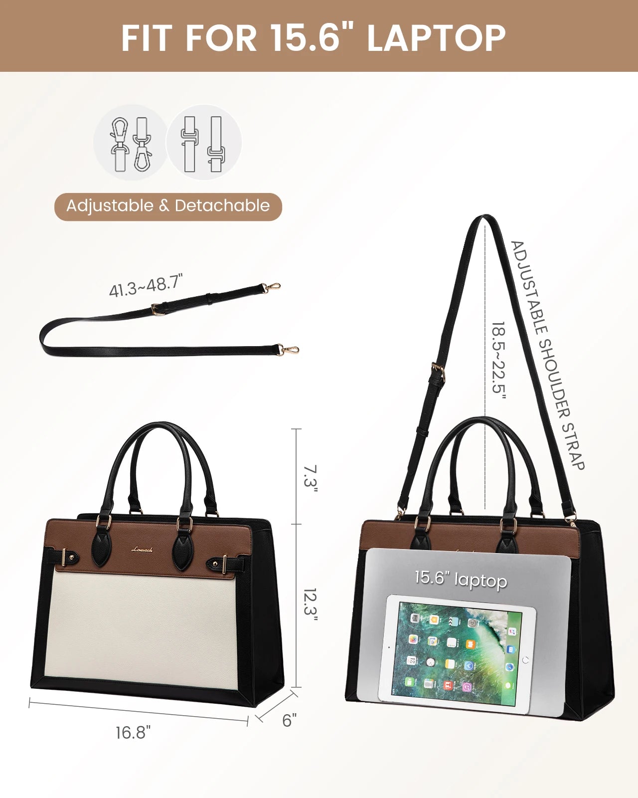 JMT-762634 Stylish Women's Briefcase for Office and Travel - Fits 15.6 to 17-Inch Laptops