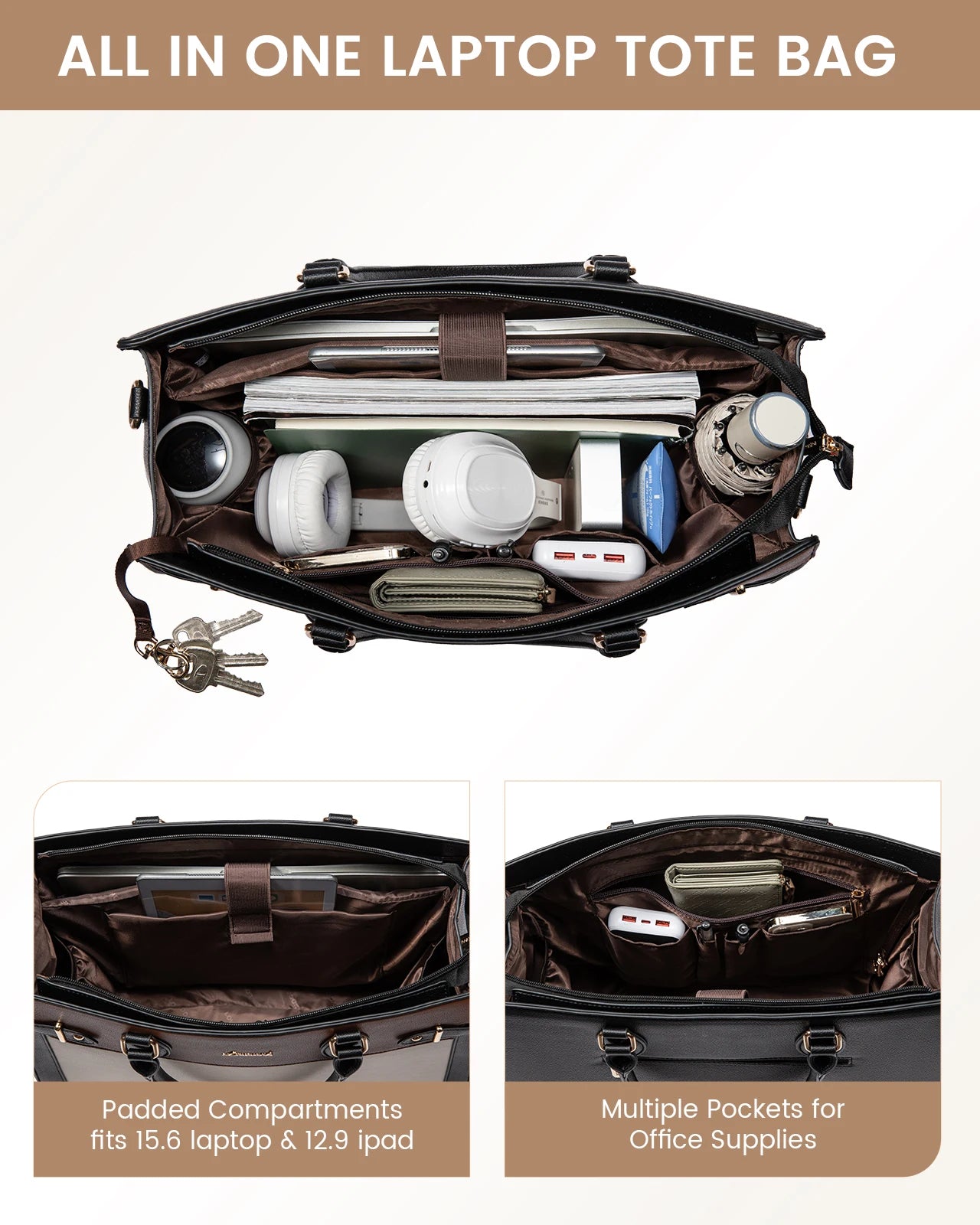 JMT-762634 Stylish Women's Briefcase for Office and Travel - Fits 15.6 to 17-Inch Laptops