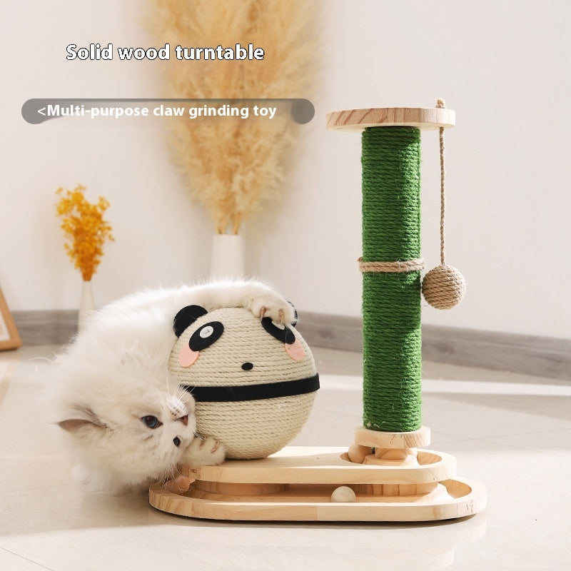 JMT-762826 Scratch-Resistant Wooden Cat Toy Pillar with Double Turntables and Nesting Design