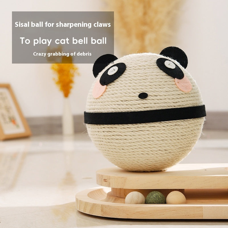 JMT-762826 Scratch-Resistant Wooden Cat Toy Pillar with Double Turntables and Nesting Design