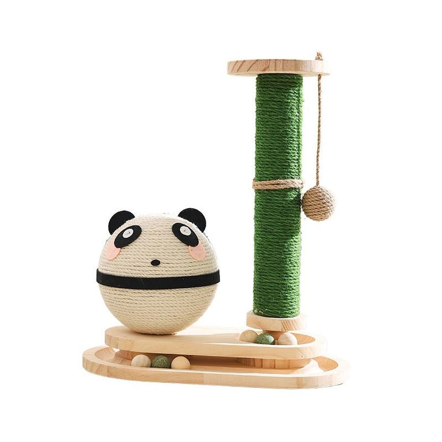 JMT-762826 Scratch-Resistant Wooden Cat Toy Pillar with Double Turntables and Nesting Design
