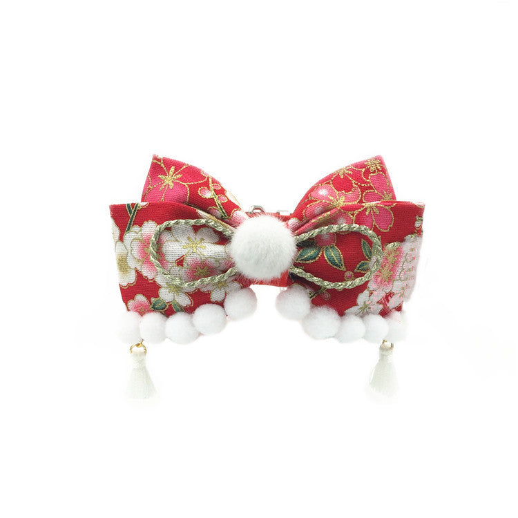 JMT-763466 Handmade Red Festive Sushi Bow Collar for Cats and Dogs - Adjustable Sizes