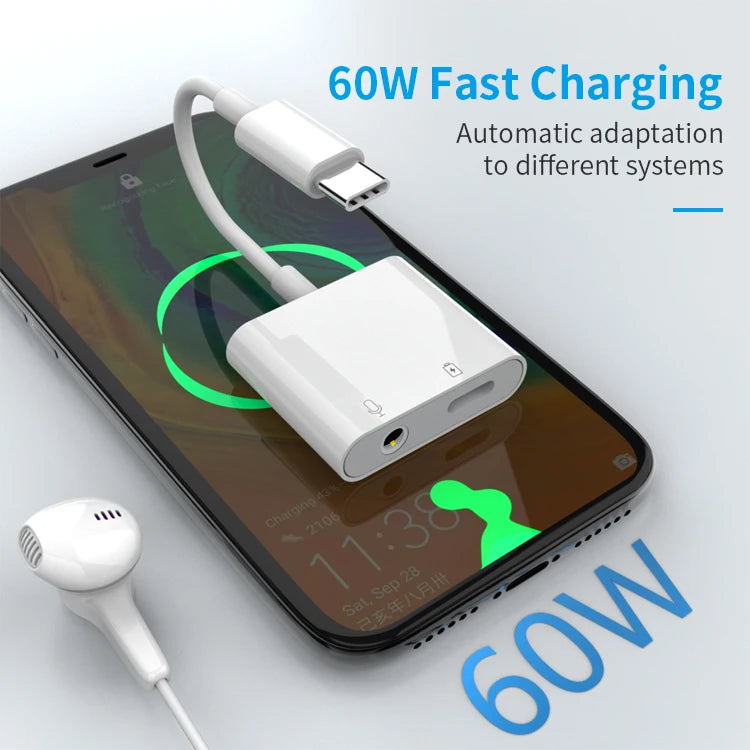 JMT-763466 USB-C to 3.5mm Audio Jack Adapter with Charging Function for Compatible Devices