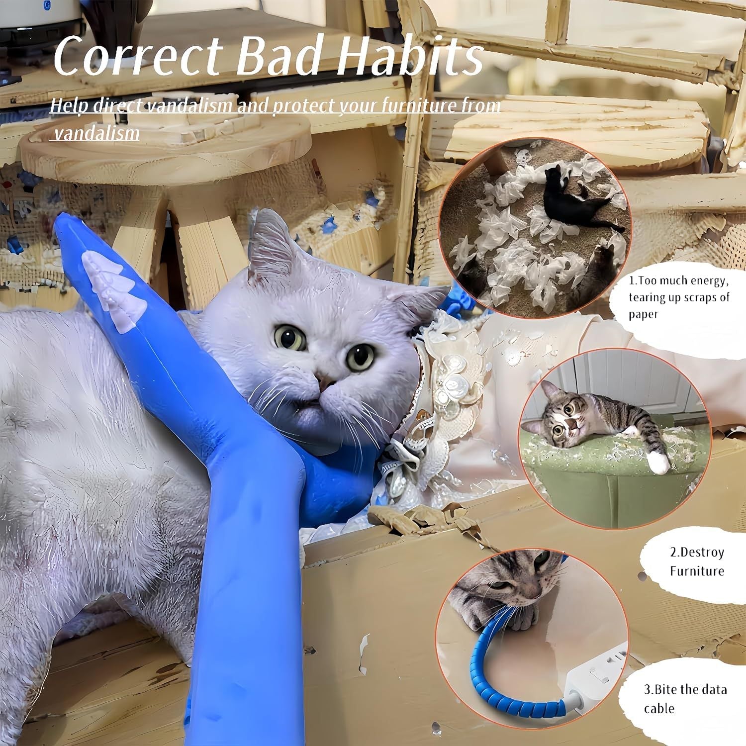 JMT-763786 Interactive Plush Cat Wand Toy for Indoor Cats - 70cm Long – Safe, Versatile Play and Massage Tool