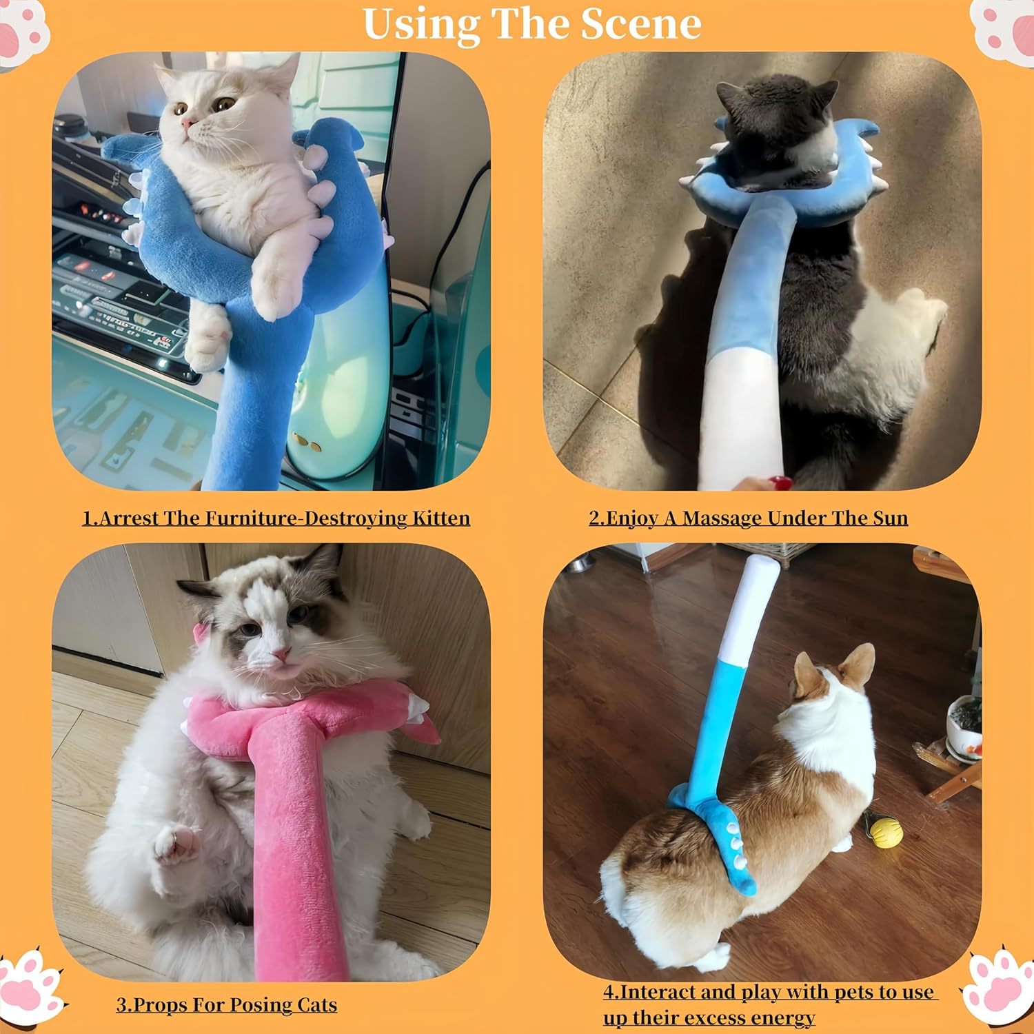 JMT-763786 Interactive Plush Cat Wand Toy for Indoor Cats - 70cm Long – Safe, Versatile Play and Massage Tool