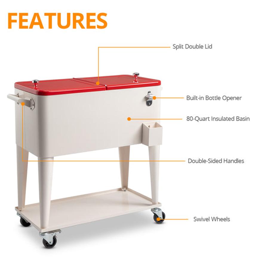 JMT-763850 Refrigeration and Insulation Trolley with Rectangular Plastic Box and Iron Leg Tubes, Dimensions 87.5x38.5x91cm