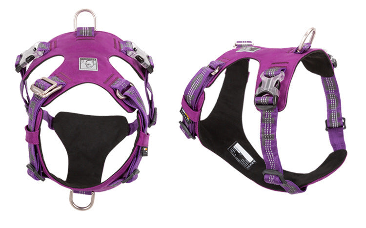 JMT-764298 Traction Waterproof Reflective Pet Dog Chest Strap in Army Green, Black, and Purple - Size XXS to XL