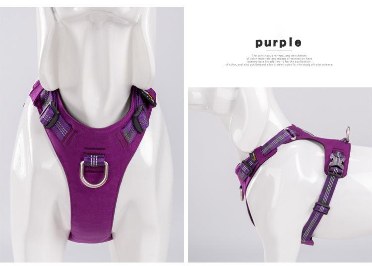 JMT-764298 Traction Waterproof Reflective Pet Dog Chest Strap in Army Green, Black, and Purple - Size XXS to XL